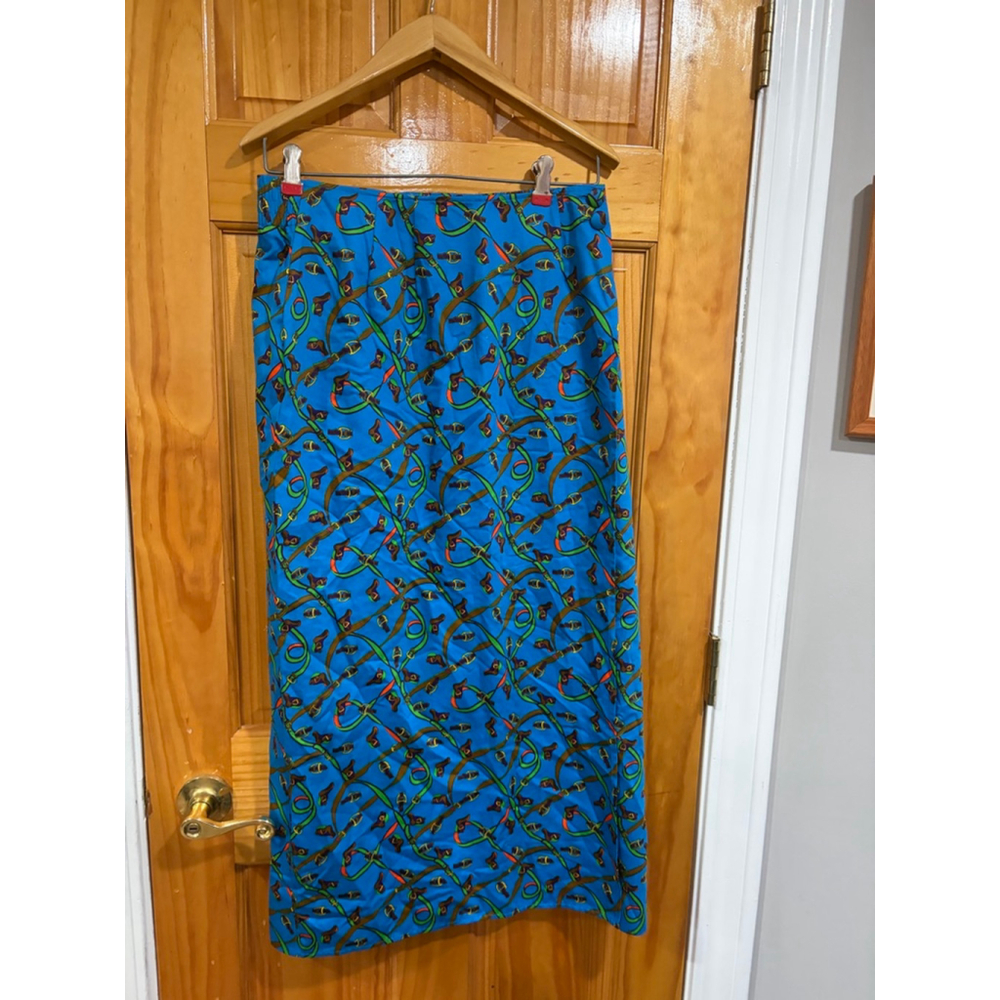 New Vintage USA Carriage Trade Blue Horse Equestrian Print Cotton Midi Skirt - Picture 1 of 7
